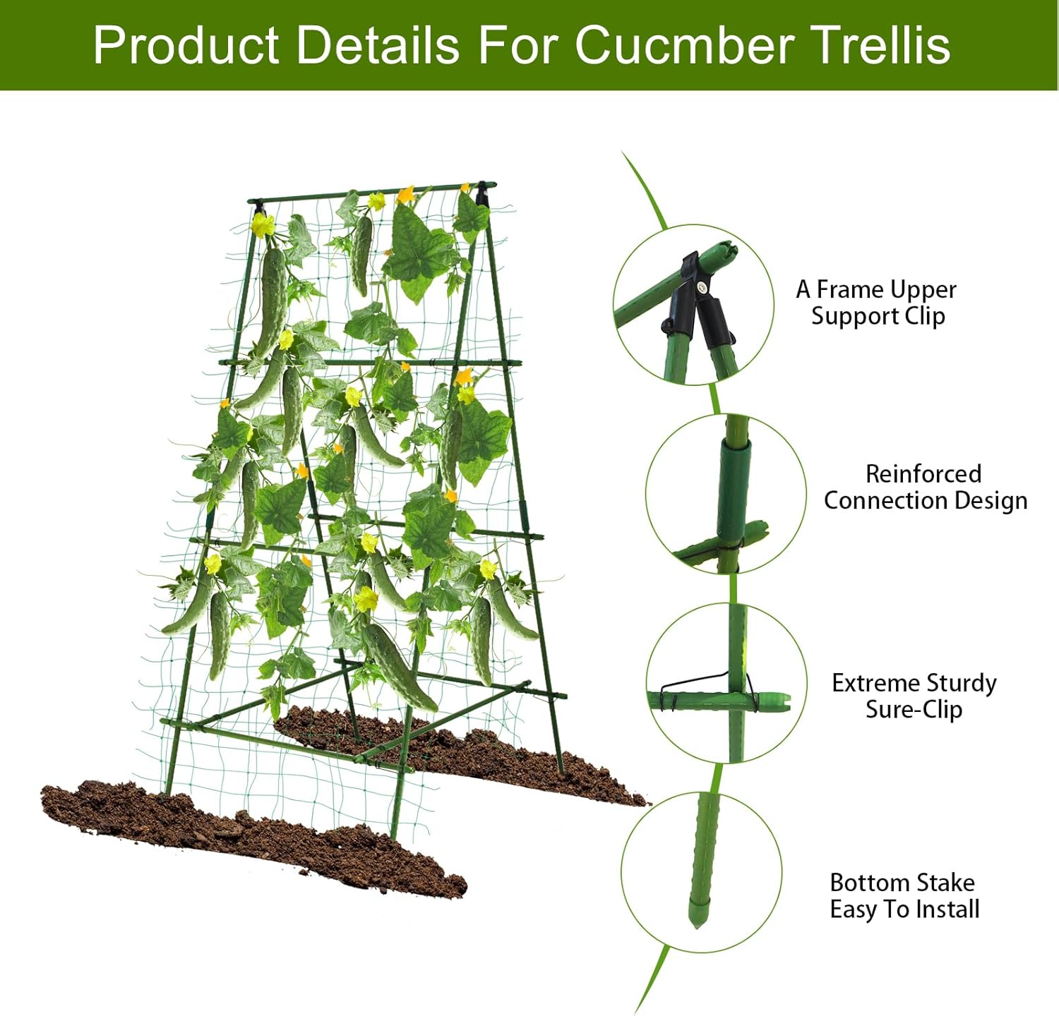 70.9" H x 35.5" W Cucumber Trellis A Frame Trellis for Climbing Plants Support for Raised Bed Garden Trellis for Vegetables Fruit Vine Cucumber Garden Lightweight, Green