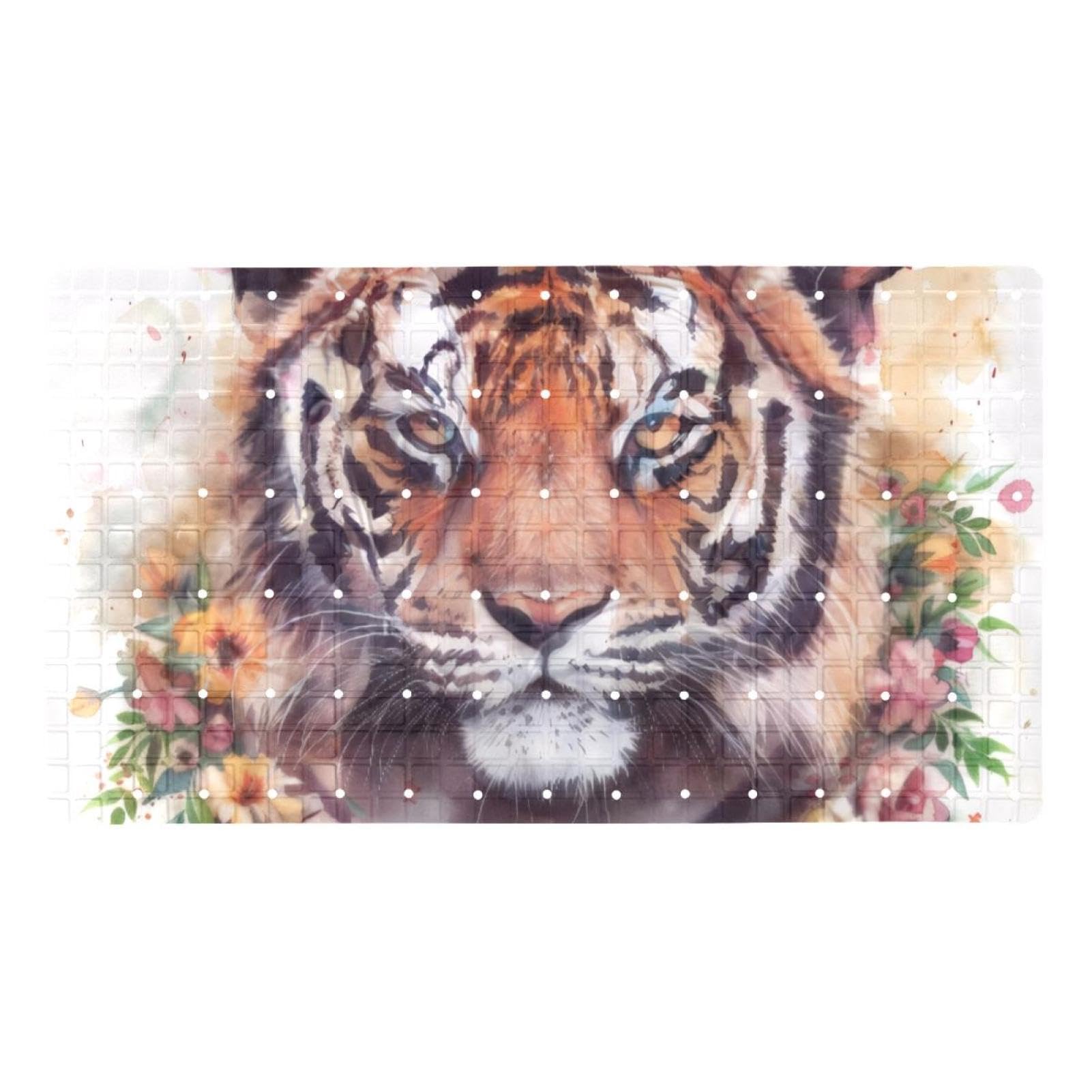 Rutschfeste Badematten für Badezimmer, Motiv: Tiger mit Blumenkranz, rechteckig, maschinenwaschbar, 40 x 70 cm