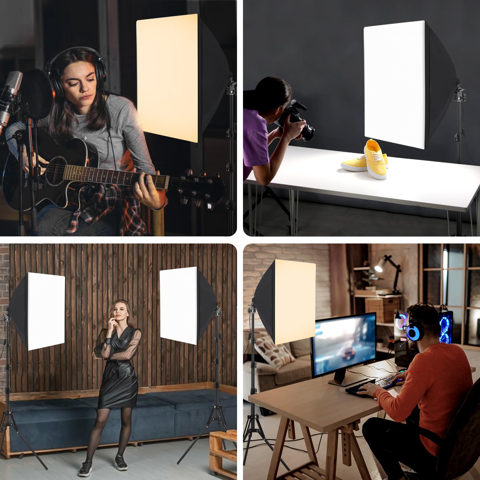 Kit de iluminación de fotografía Softbox, Heorryn 85 W, luz suave continua con control remoto, bombillas LED de 2700 K-6400 K, luces de estudio regulables para transmisión en vivo, grabación de video