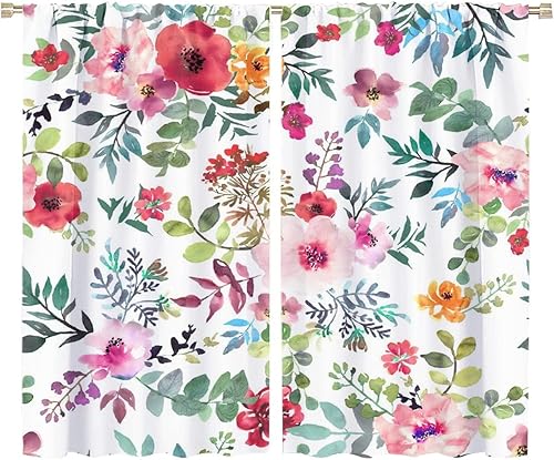 Miniatura 562 de Retro 70s Floral Blackout Window Curtains, Watercolor Flower Plant Rustic Modern Style Pattern Window Drapes, for Bedroom Living Room 42x45in 2