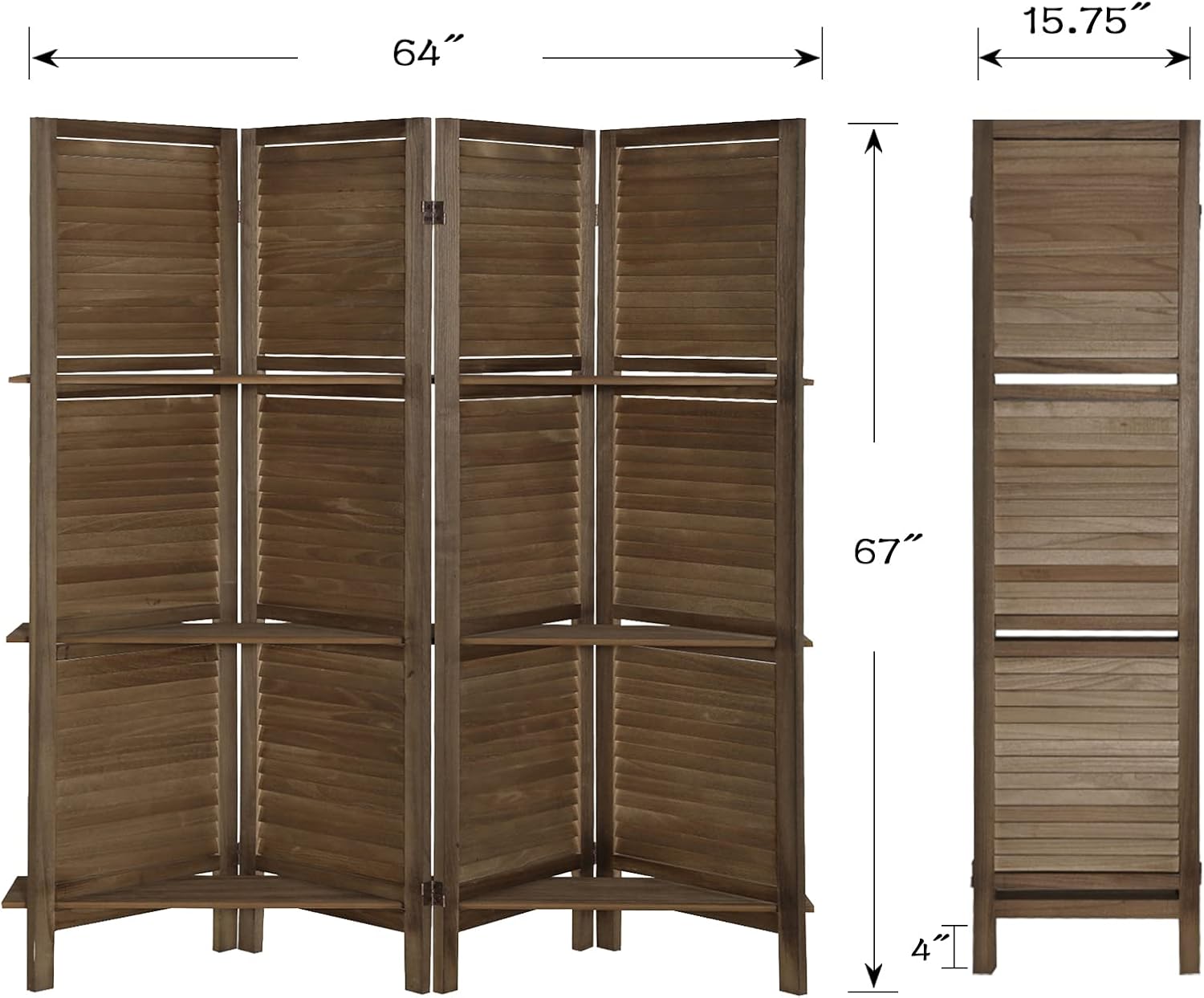 ECOMEX Room Divider with Shelves, 4 Panels Room Dividers and Folding Privacy Screens,5.8 Ft Freestanding Wall Divider, with Display Shelves, for Room Partition (Brown)