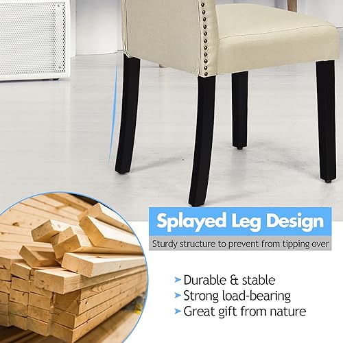 Miniatura 6 de NAFORT Sillas de comedor de tela, sillas clásicas de respaldo alto para cocina, sala de estar, patas de madera de goma maciza, silla acolchada