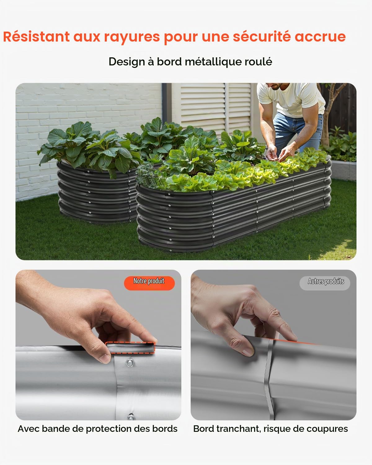 VEVOR Jardinière 1190x595x420 mm Lit de Jardin Surélevé Métal Galvanisé Bac de Plantation Ovale Fond Ouvert pour Cultiver Fleur Herbes Plantes Succulentes dans Jardin Terrasse Patio Balcon, Gris Foncé