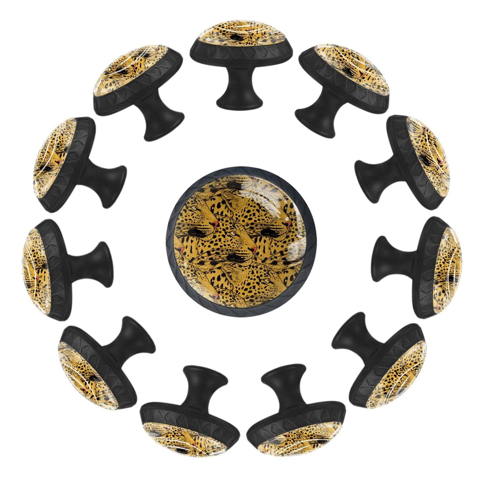 Boutons de tiroir motif léopard ronds de 35 mm en lot de 12 pour relooker une commode ancienne