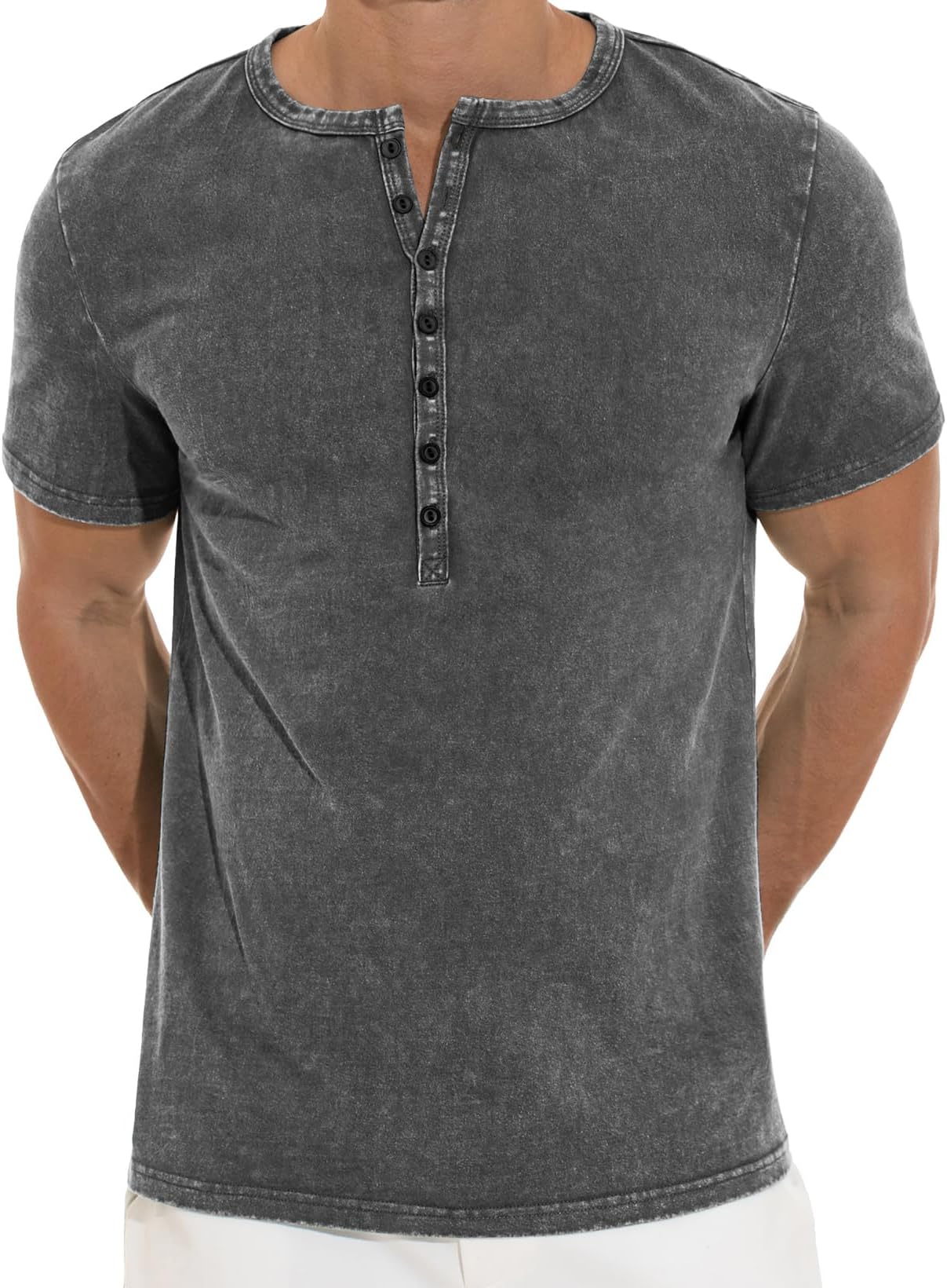 AneluneMen's Henley Shirt Heavyweight Cotton T-Shirt Short Sleeve Casual Shirt