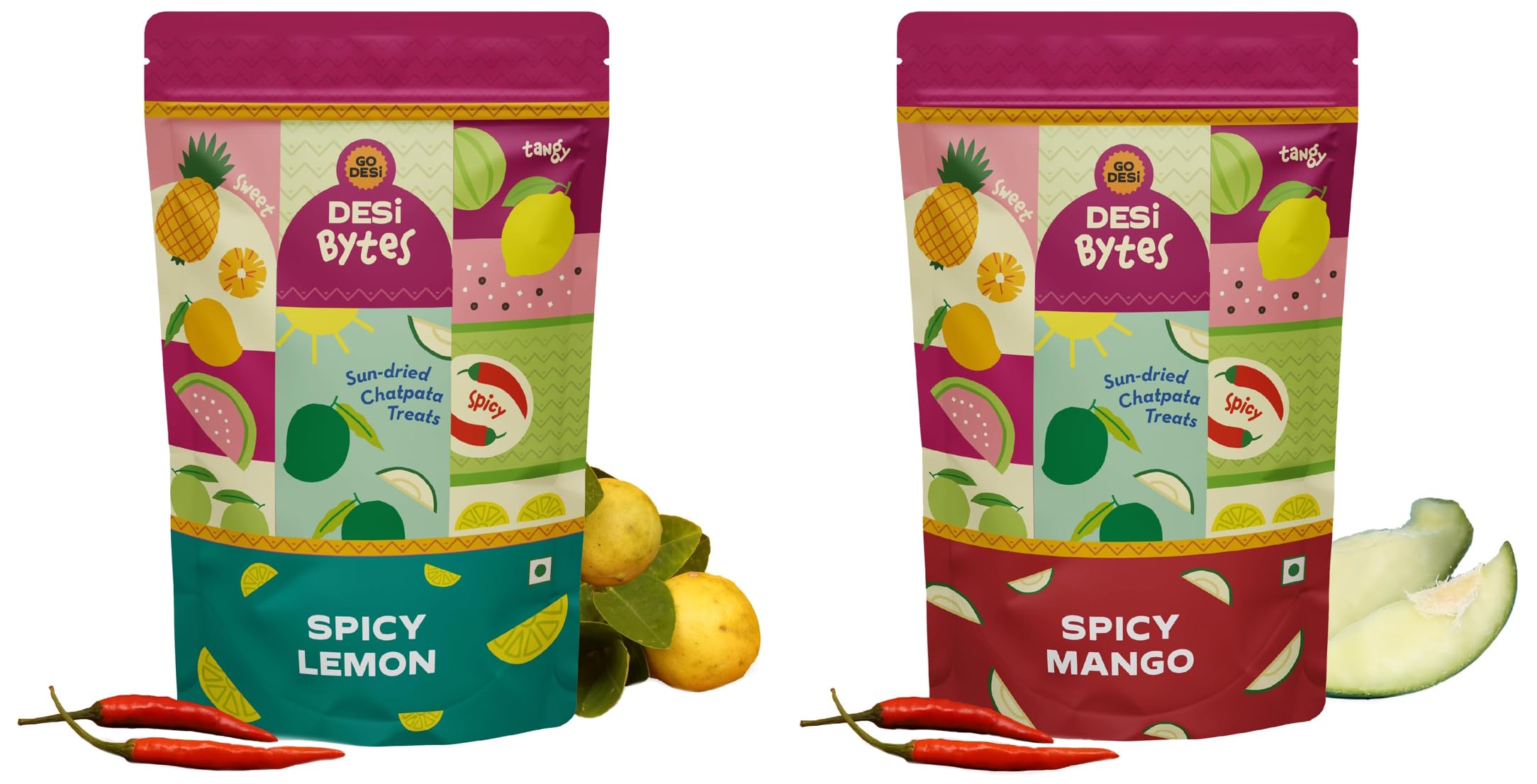 GO DESi Dried Mango & Dried Lemon Candy Combo - Spicy Mango (200gm) & Spicy Lemon (200gm)