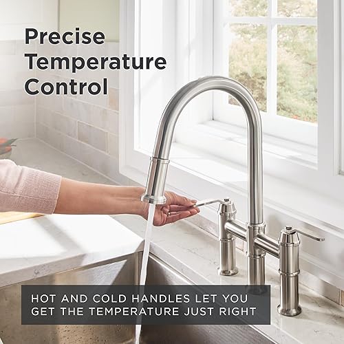 Miniatura 10 de Kinzie 2H Bridge Grifo de cocina desplegable 1.75gpm acero inoxidable