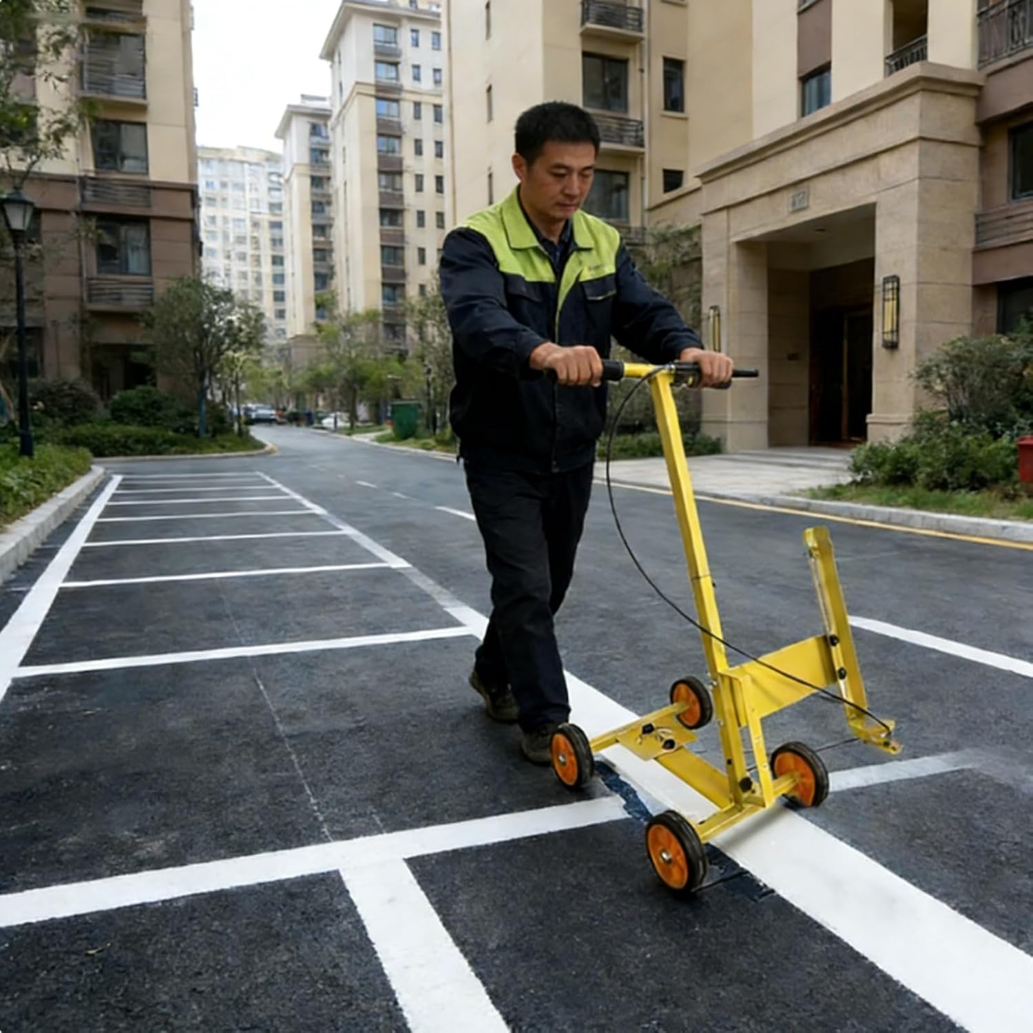 Striping Machine Pushable Parking Lot Striping Machine, Heavy Duty Marking Applicator/Line Painting Trolley, Make Clear Edge Line for Roads, Driveway, Warehouse