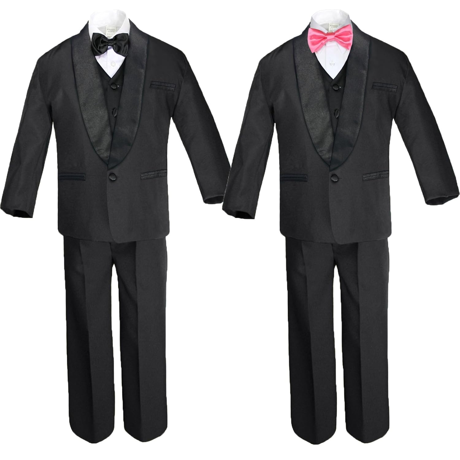 6pc Boy Formal Satin Shawl Lapel Suits Tuxedo Coral Red Bow Tie Baby Teen (6)
