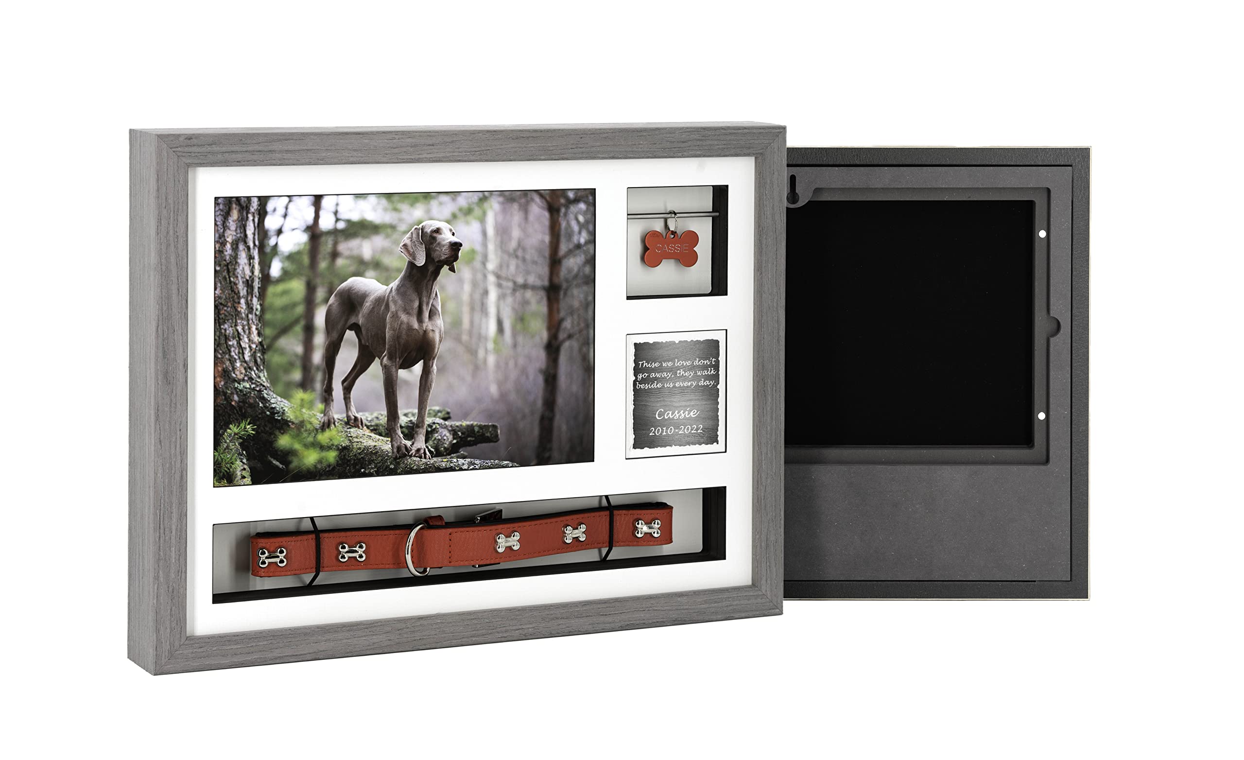 Solid Wood Pet Ashes Photo Frame Urn 16x12 – Displays Photos, Collar and Tag (Dark Grey, With Standard Glass)