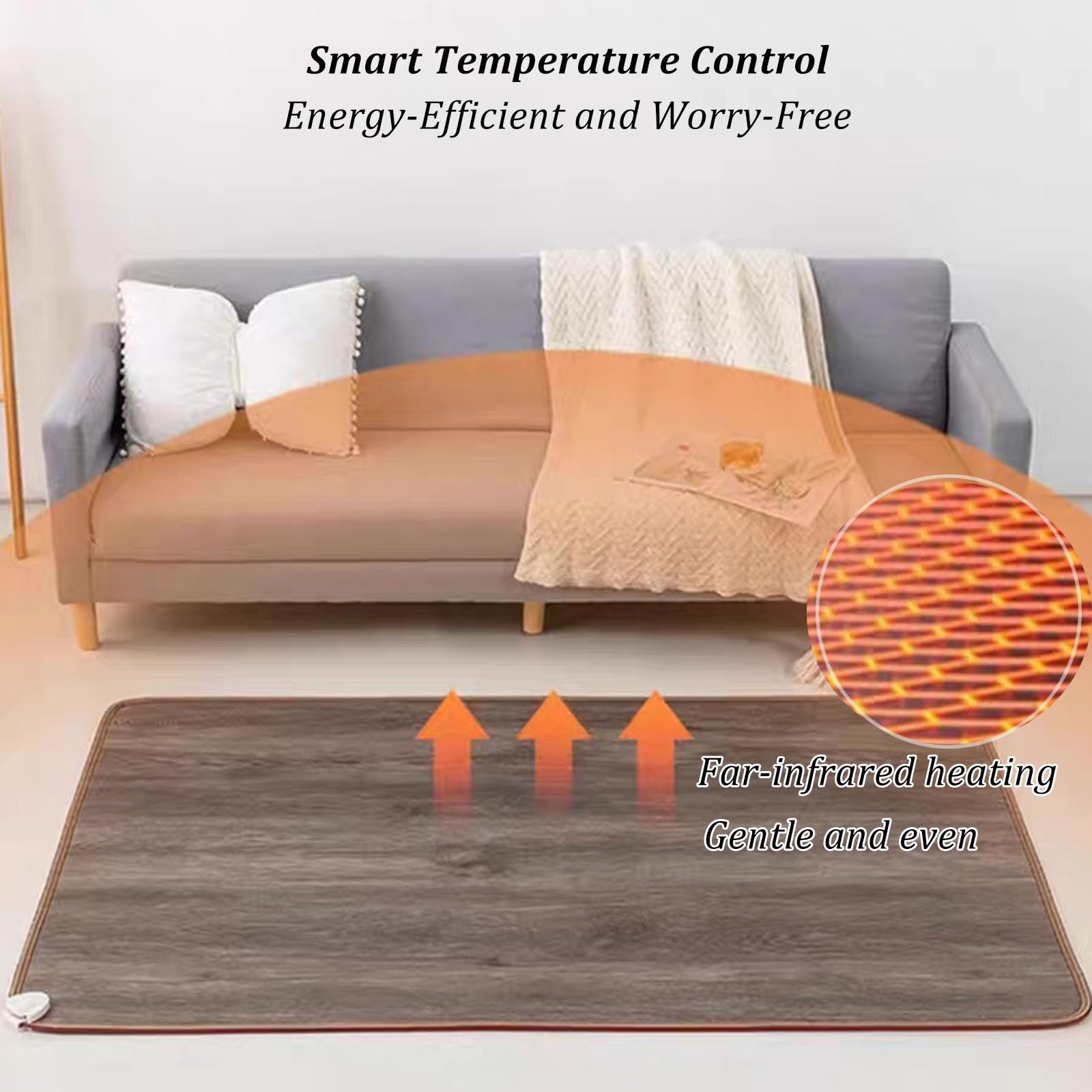 Scaldapiedi riscaldato, effetto legno, riscaldamento al grafene | Tappetino riscaldante per ambienti ampi, spegnimento automatico dopo 12 ore, 60 livelli di calore(C,180*200cm)