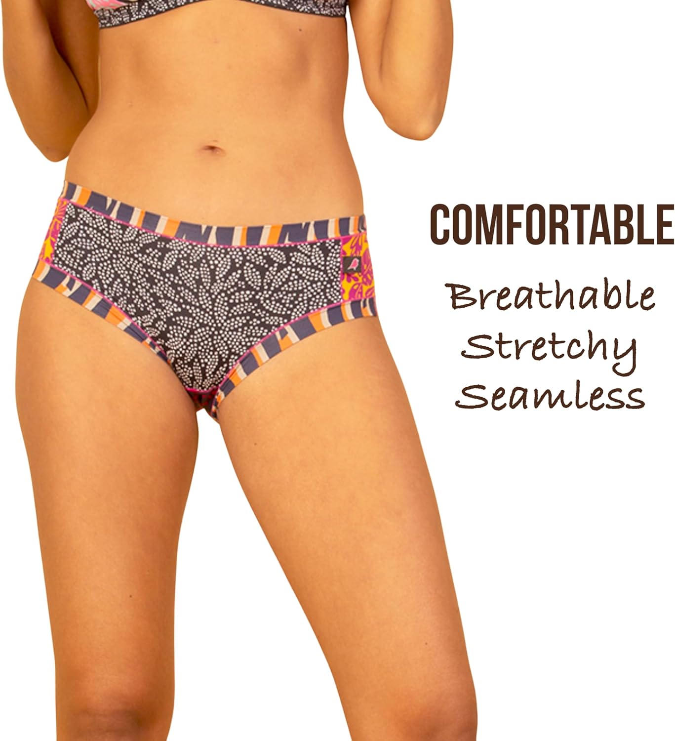 Bumtastic Brazilian Bikini Panties for Women 3-Pack – Seamless Smooth Nylon Spandex, Unique Prints