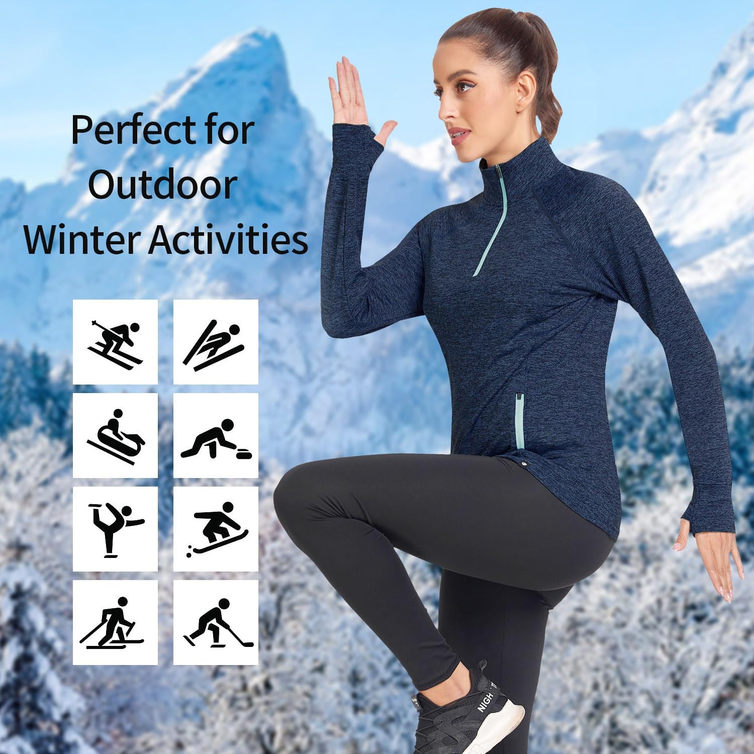 Soneven Women Thermal Fleece Sweatshirt Half Zip Thumbholes Winter Long Sleeve Pullover Tops Mock Neck Running Jacket - Image 6