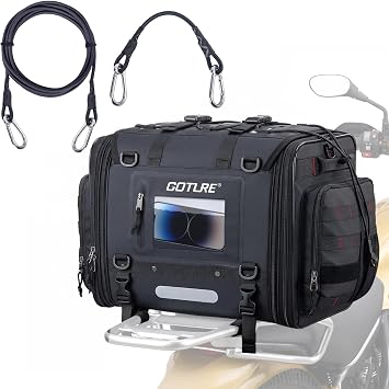 Goture 50L-70L Expandable Motorcycle Tail Bag, 1000D High-Tenacity Motorcycle Luggage Bag, Water-Repellent Motor Cycle Rear Seat Bag for Touring Cruisers with Rain Cover & Bungee Straps