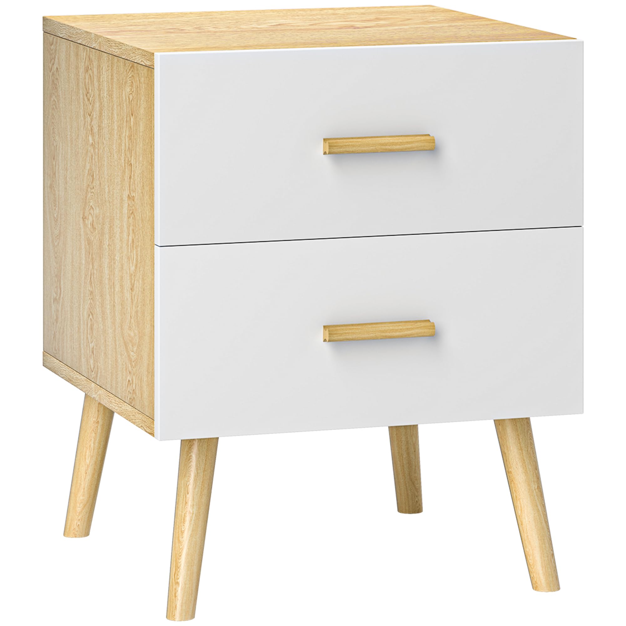 HOMCOM Mesita de Noche con 2 cajones, Estilo Moderno, para Dormitorio, salón, 40 x 40 x 50 cm, Roble