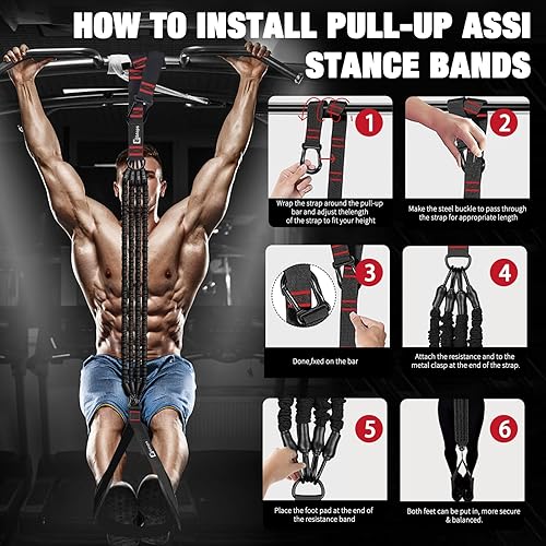 Miniatura 5 de Pull Up Assistance Bands,Up to 300 lbs Assistance,Adjustable Heavy Duty 4 Pull Up Bands with Handle and Door Anchor for Home Gym Fitness Exercise