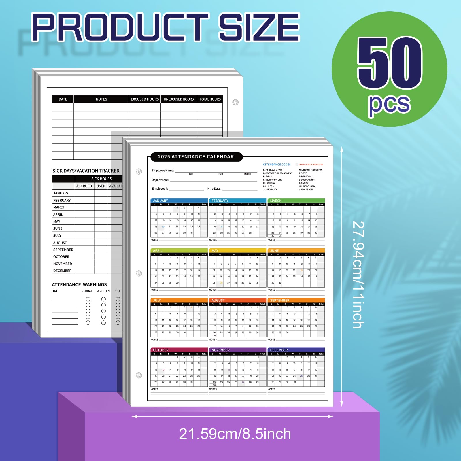 amazon-com-relithick-50-pcs-2025-attendance-calendar-card-stock-paper-2025-attendance-sheets-for-3-hole-binder-employee-record-folders-for-manager-hr-store-location-managers-multicolor-office-products