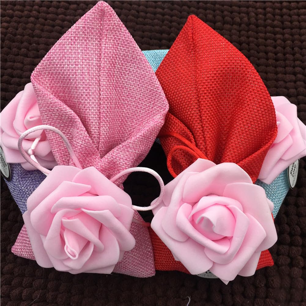 50pcs 9×18cm Geschenktüten mit Blumen Leinen Schmuckbeutel Schmuckbeutel Geschenkbeutel Leinensäckchen für Hochzeit Babydusche Weihnachten Party Schmuck Süßigkeiten Rosa