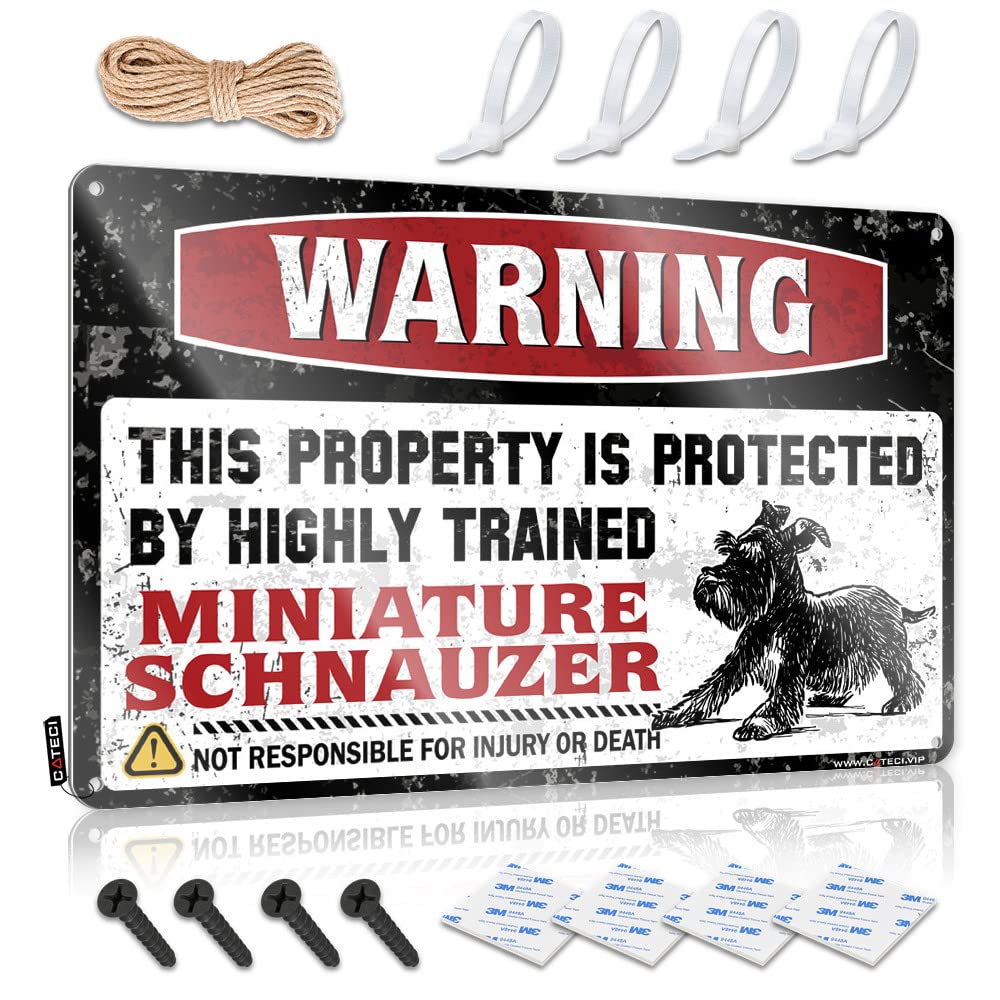Vintage Coffee Sign Warning This Property Is Protected By A Highly Trained Miniature Schnauzer Tin Sign Funny Warning Signs Metal Signs For Man Cave(30X40CM)