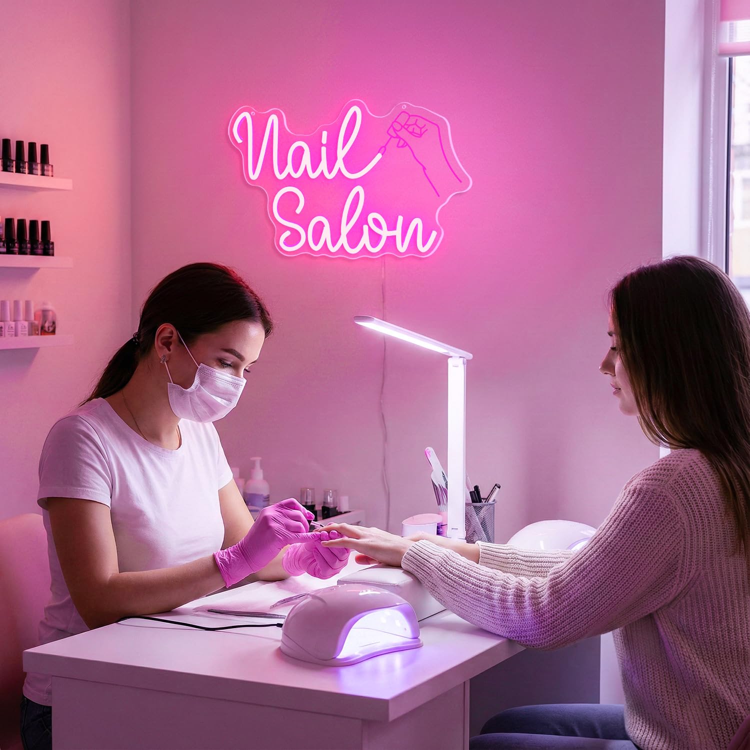 Neonowy szyld do salonu paznokci, dekoracja ścienna, neonowe światło LED, lampa wisząca, zasilanie USB z przełącznikiem ściemniania, do studia paznokci, do salonu paznokci, design paznokci