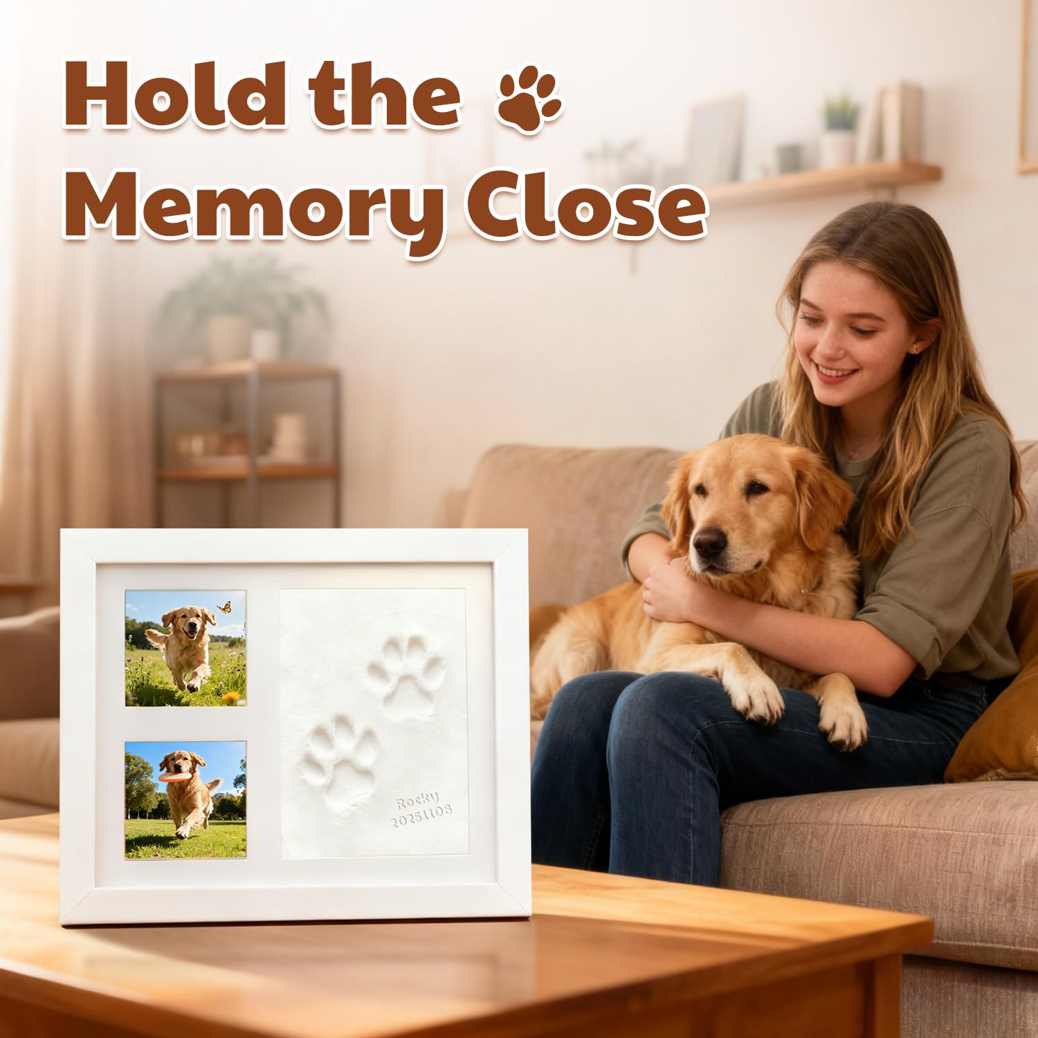 Kit de Huellas para Patas de Perro y Gato, Marco de Fotos con Huella de Arcilla, Kit de Huellas de Manos y Pies de Bebé, Marco Conmemorativo de Mascotas para Recién Nacidos, Perros y Gatos, Blanco