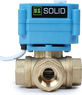 U.S. Solid 1/2" 3 Way Brass Motorized Ball Valve 110-230VAC, L Type Water Shutoff Valve with Manual Function, Standard Port, NOT for Drinking Water
