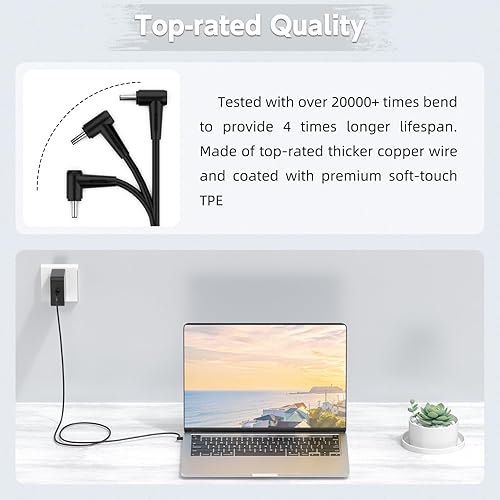 Miniatura 4 de ROLADA Cargador para portátil de 45 W compatible con cable de fuente de alimentación Asus Vivobook serie 14, 15, 17