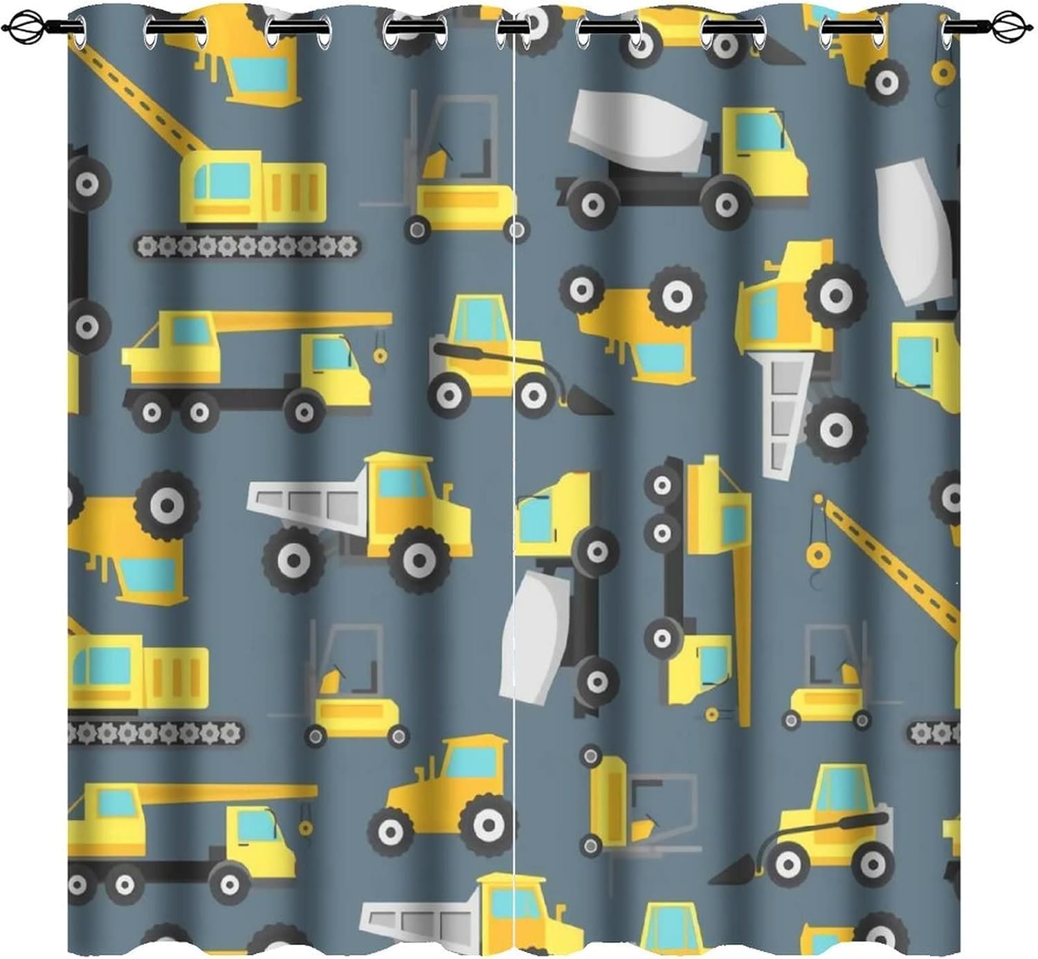 Cartoon Construction Truck Blackout Curtains, Window Treatment Set, 2 Panels 3D Printed Grommet Curtains for Room/Bedroom Heat Insulation Noise Reduction Drapes(42" Wx63 L)
