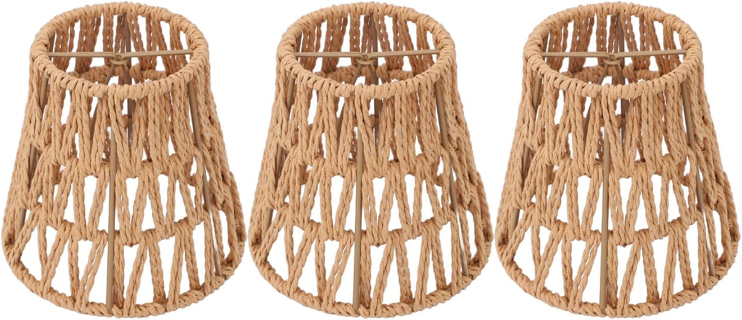 Pssopp 3pcs Retro Small Wicker Lamp Shade Replacement,Rattan Lamp Shade Table Lamp Bedside Lamp Floor Lamp Drum Lampshade Classic Modern Spider Fitter for Home