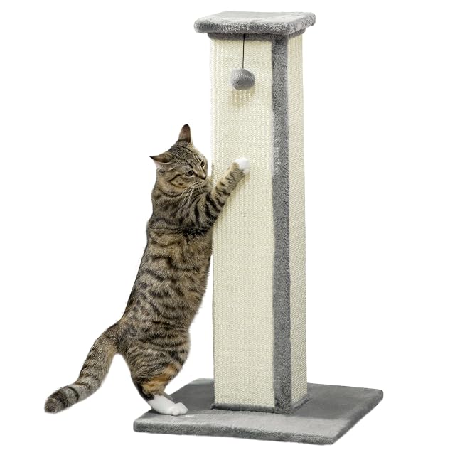 PawHut Poste Rascador para Gatos 81 cm Poste de Sisal 41x41x81 cm Gris