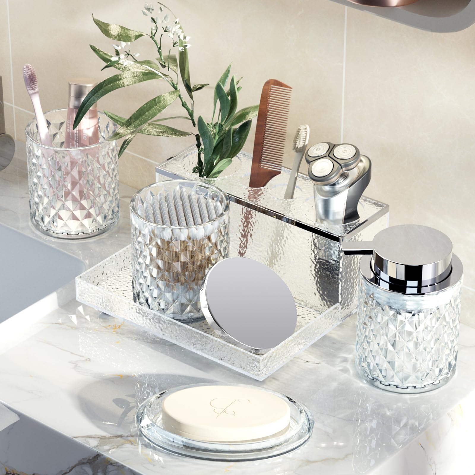 5-teiliges Badezimmer-Set Aus Glas – Seifenspender, Zahnbürstenhalter & Mehr