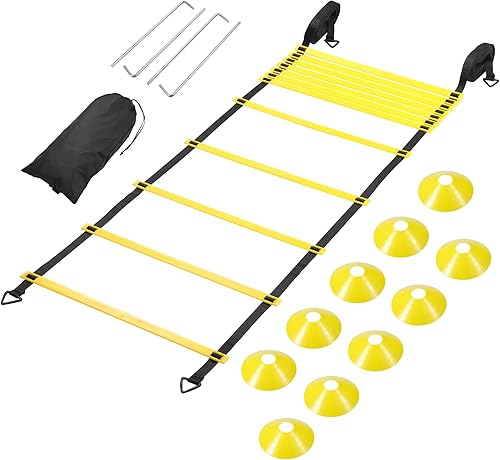 yoopin Juego de equipos de entrenamiento de velocidad de escalera de agilidad, escalera de agilidad de 12 peldaños y 20 pies con accesorios, equipo