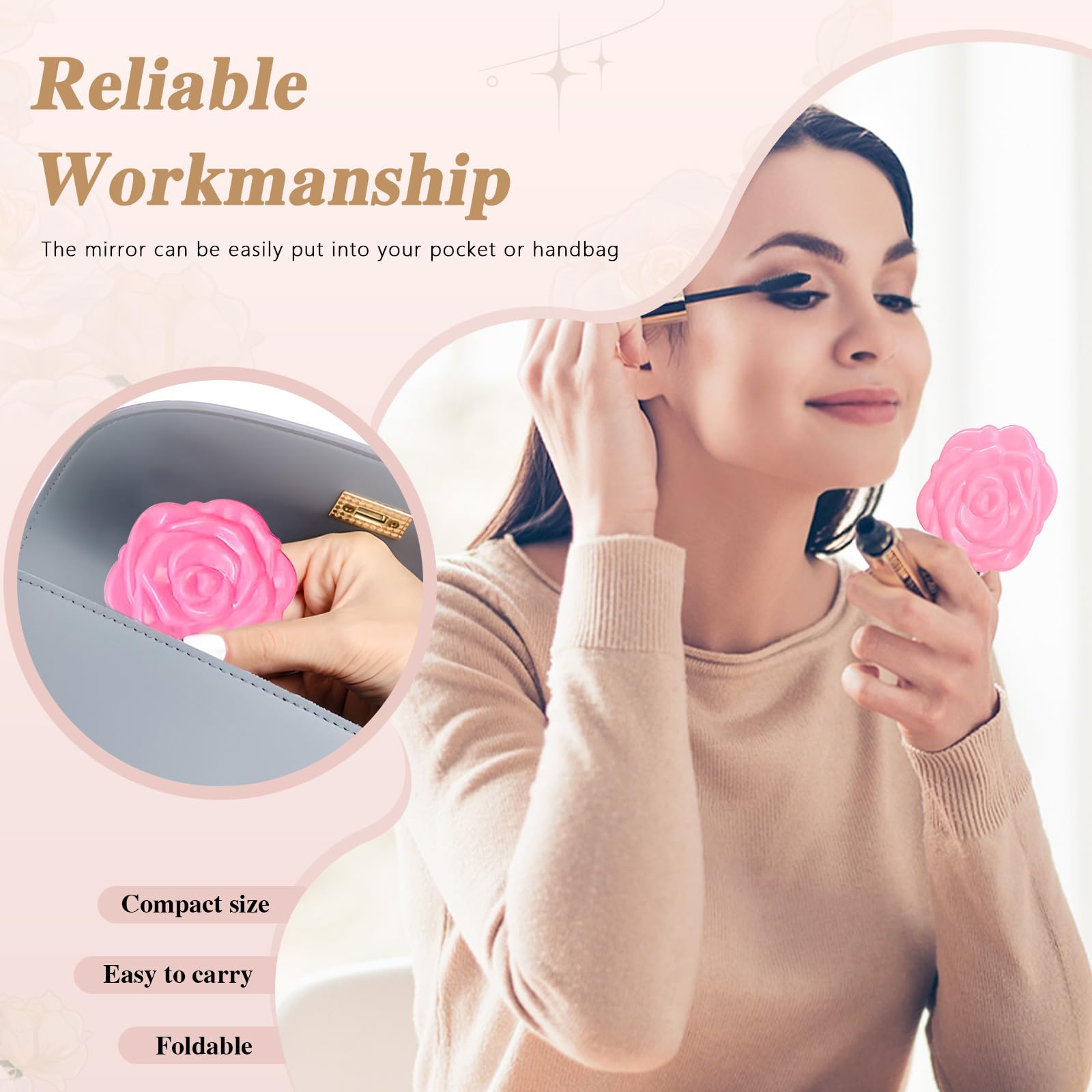 Set di 30 specchi compatti a forma di rosa, per matrimoni, bomboniere per feste di addio al nubilato per gli ospiti a forma di rosa, portatili, pieghevoli, con etichetta di ringraziamento