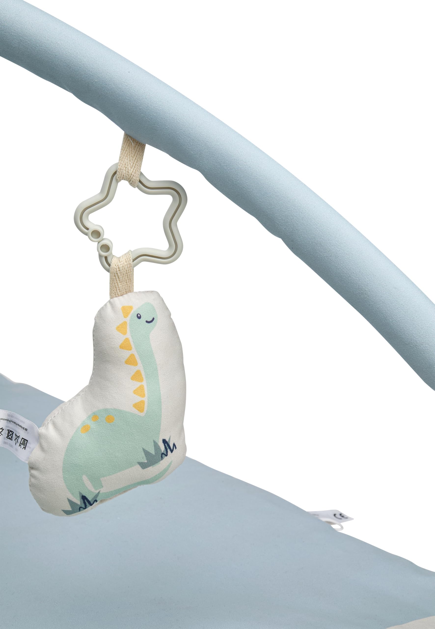 Sterntaler Spielbogen Dino Rexi - Spielbogen wattiert - Baby Spieldecke mit Bogen und Spielfiguren zum Abnehmen - Baby Spielzeug mit Knisterpapier, graublau