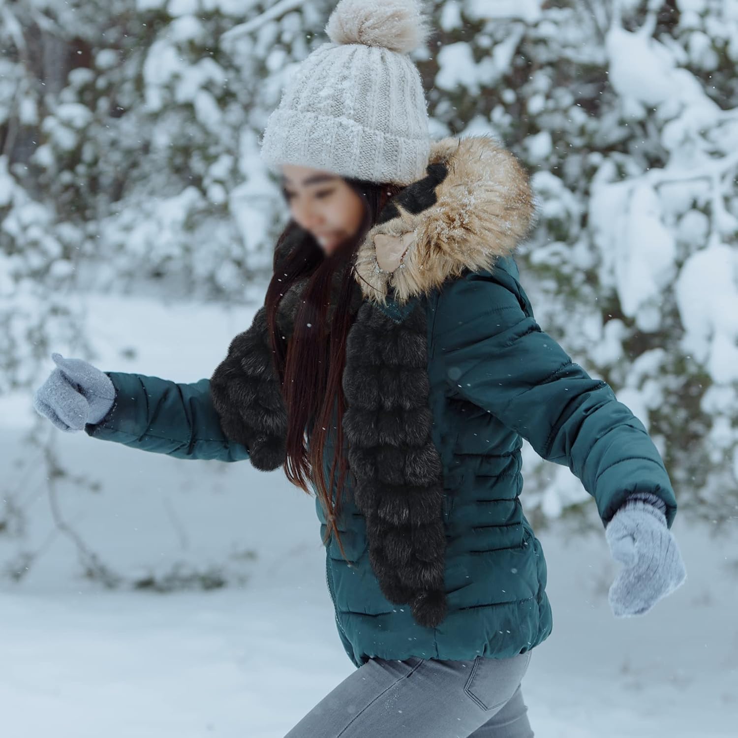 bvya Winter Women Girls Real Rabbit Soft Fur Scarf Warm Neck Wrap - Image 6