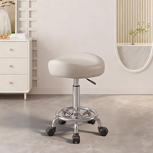 Taburete con pedal de anillo, silla hidráulica ajustable con ruedas para uso médico, masaje, salón, spa, cocina y dibujo