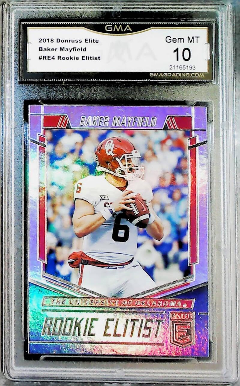 2018 Donruss Elite Rookie Elitist Football RE4 Baker Mayfield RC Rookie Card Cleveland Browns GMA 10 GEM MINT