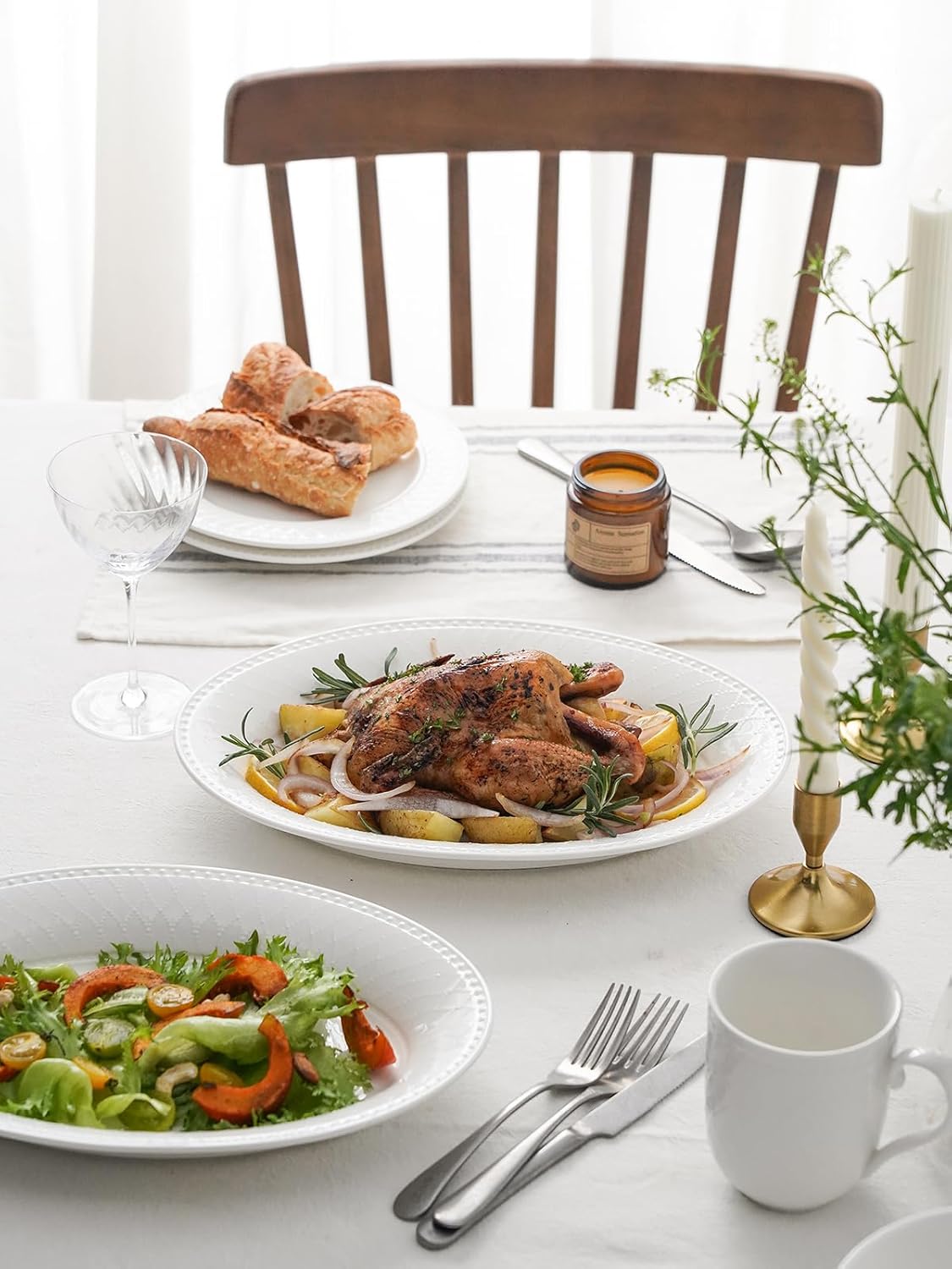 Kanwone Ceramic Large Serving Bowls, Oval Serving Platters for Entertaining, 13" Porcelain Serving Dishes for Dinner, Pasta, Salad, Turkey, Fruit, Bread, Appetizers, Microwave Safe, White, Set of 2 - Image 6