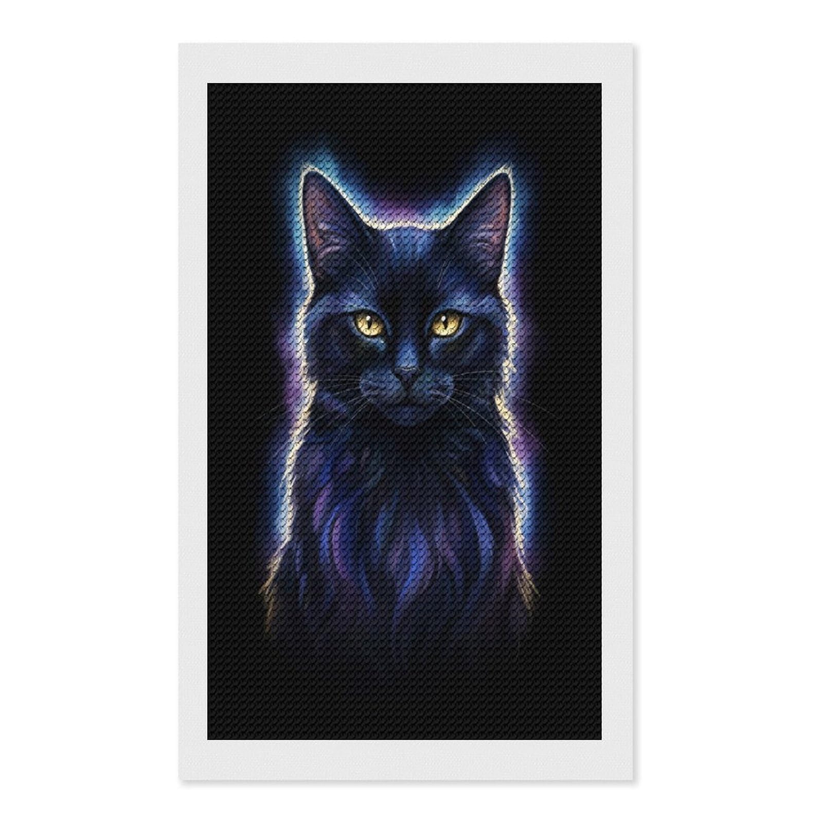 Junmoney Mystical Cosmic Black Cat DIY Diamond Art Canvas Kit 12"x20", Complete Accessories, Creative Leisure Activity, Home Wall Decor, Gift Idea
