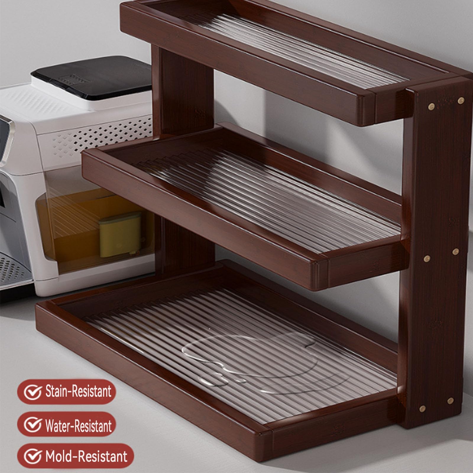 Nizer Kaffeestation aus Walnussholz, 3-stöckiger Becherhalter aus Holz und Küchenthekenregal für Tee, Kaffee, Bar, Zubehör, Matcha-Ständer, Tassen-Display und Gewürz-Aufbewahrungsregal