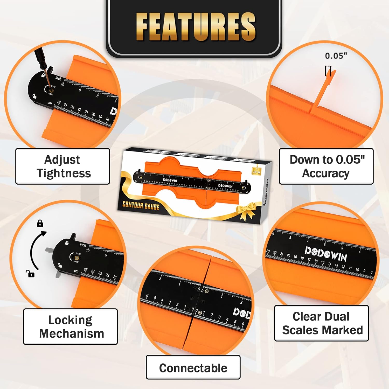 DODOWIN Connectable Contour Gauge 10+5inch, and Leaf Blower Cordless with 21V 4.0Ah Battery & Charger, Lightweight Electric Cordless Leaf Blower with 2 Blowing Nozzles, Mens Christmas Gifts for Dad