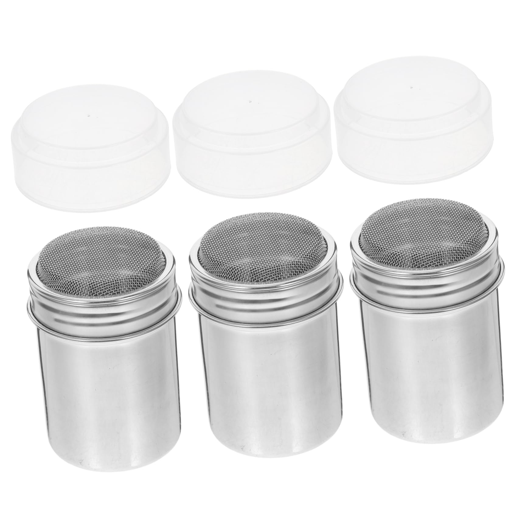 Mikinona 3Pcs Stainless Steel Sugar Shaker with Lid Versatile Flour Duster Powdered Sugar Dispenser for Baking Cocoa Cinnamon and Spice Dishwasher Safe Kitchen Tool