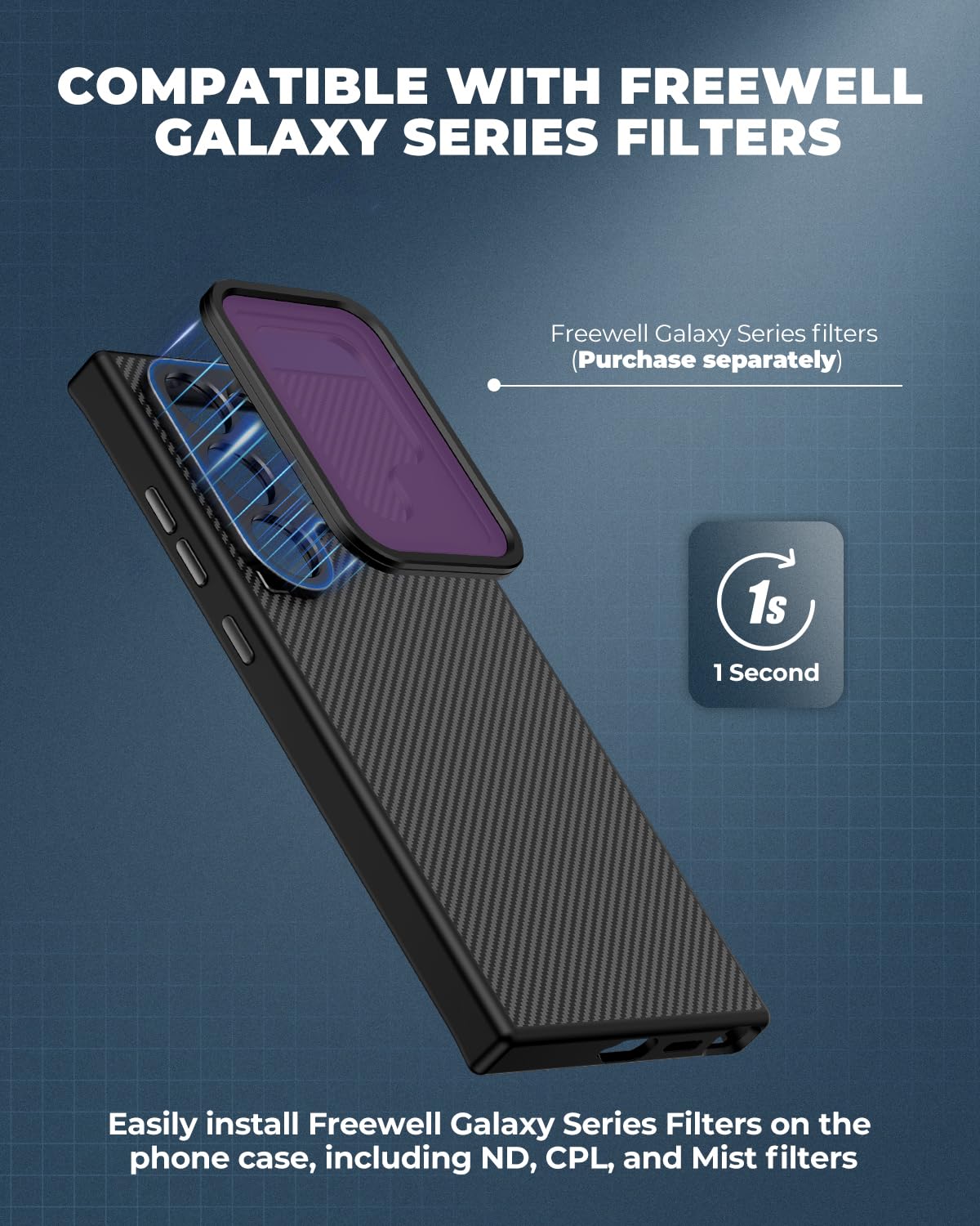 FREEWELL Pro Filmmaker Étui pour Samsung S24 Ultra – Filtres magnétiques et Fente d'objectif 17 mm Noir