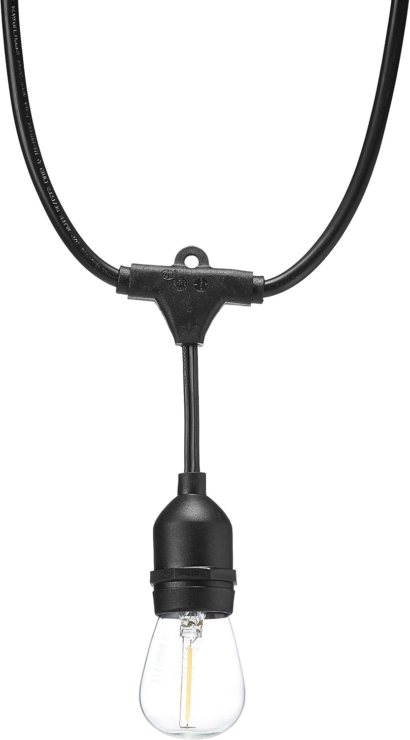  Basics 48-Foot LED Commercial Grade Outdoor String Lights with 16 Edison Style S14 LED Soft White Bulbs - Black Cord : Clothing, Shoes & Jewelry