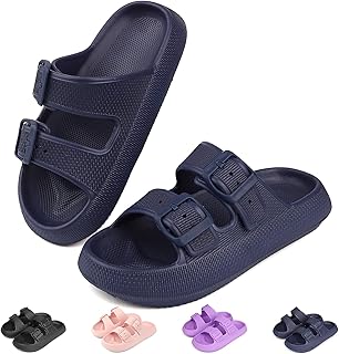 Kids Cloud Buckle Slides丨Boys Girls Slip On Sandals丨Youth Adjustable Flip Flops丨EVA Summer Slippers Beach Pool Shower Shoes（12 Little Kids - 7 Big Kids）