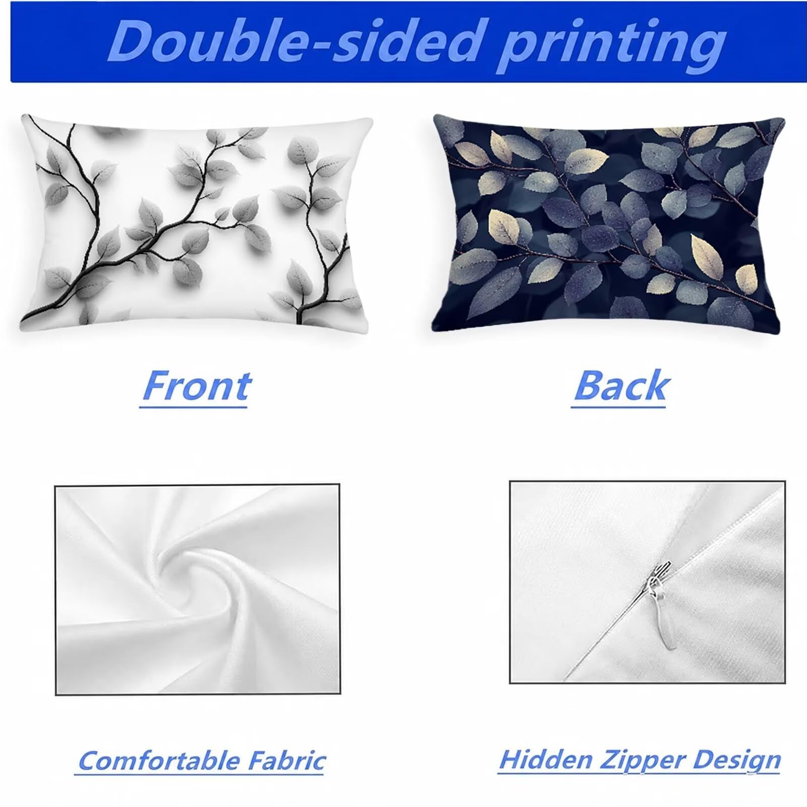 Federe Cuscino 60x80 Set di 2, Semplice Federe Cuscini Divano Lino, Rettangolari Copricuscini 60x80cm Con Cerniera Invisibile, Copricuscino per Camera Letto Casa Decorazioni Regalo, Nordico kj-9146