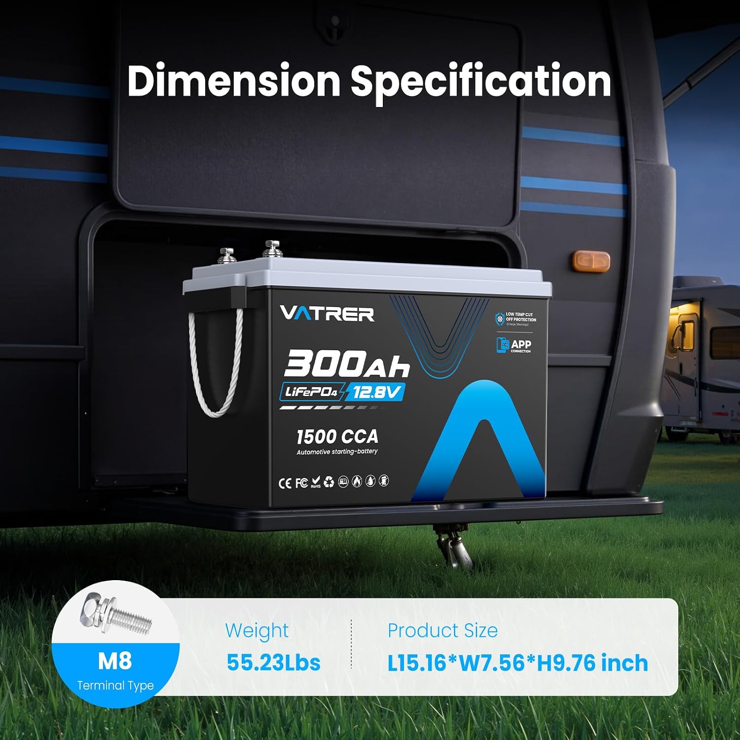 12V 300AH Low Temp Cutoff LiFePO4 Lithium Battery, Built in 200A BMS thumbnail