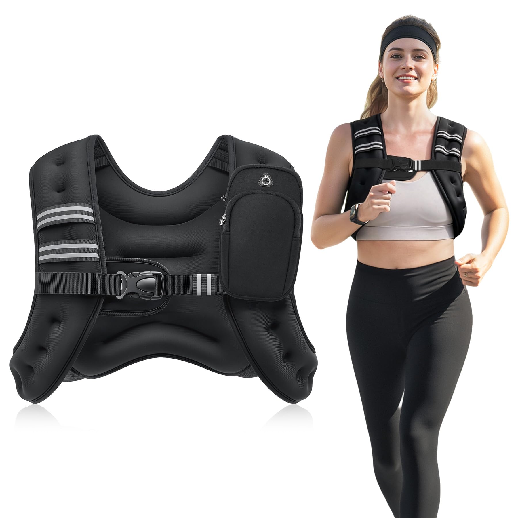 ZELUS Weighted Vest 3.6 kg for Men & Women, Adjustable Workout Weight Vest with Reflective Strips & Phone Pocket, Training Vest for Running, Walking, HIIT, Strength Training & Home Gym