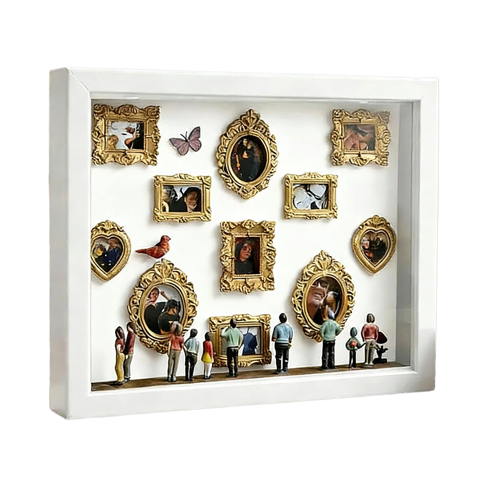 Cadre photo style mini musée avec éclairage LED et 11 pièces miniatures