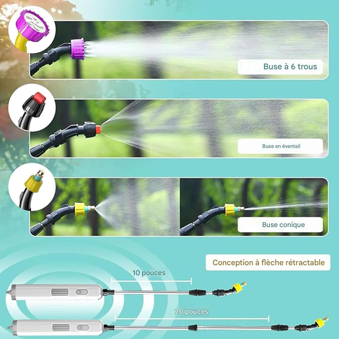 Arroseur de Pelouse | Pulvérisateur à Gazon à Batterie 5.1L | Arrosoir Réglable avec Lance Télescopique pour Engrais et Eau Jardin Maison Ferme Terrasse Camping